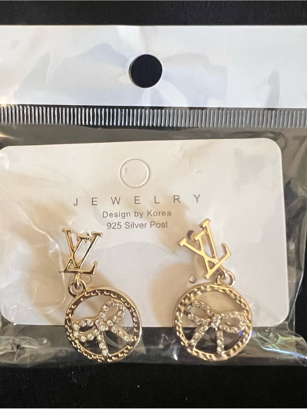 Gold Crystal LV Drop Earrings -